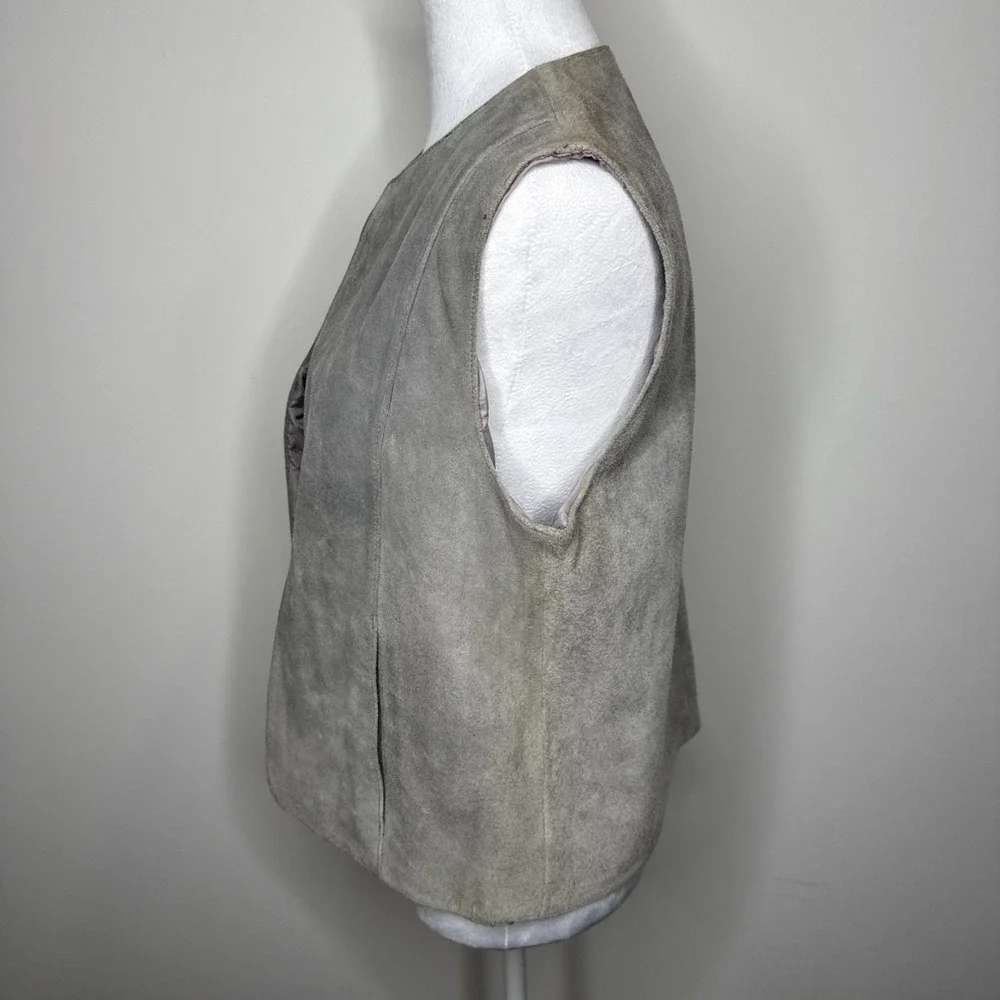 Vintage 70s Leather Suede Vest Womens Large Gray Western Pockets Equestrian‎ L